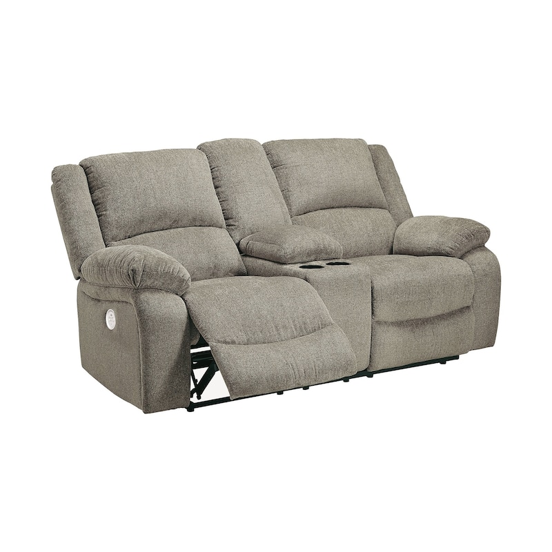 Draycoll Double Power Reclining Loveseat w/ Console, Light Gray/Tan - 40" x 70" x 40"