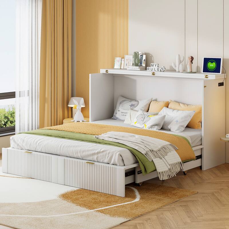 Queen Size Murphy Bed with drawer and a set of Sockets & USB Ports