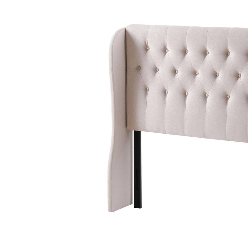 Beige Elegant Tufted Wingback Headboard