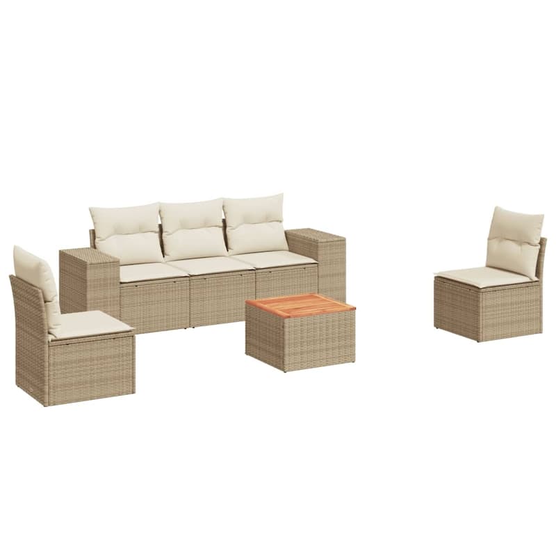 vidaXL Patio Sofa Set with Cushions Outdoor Furniture 6 Piece Poly Rattan - 21.7 x 21.7 x 14.6