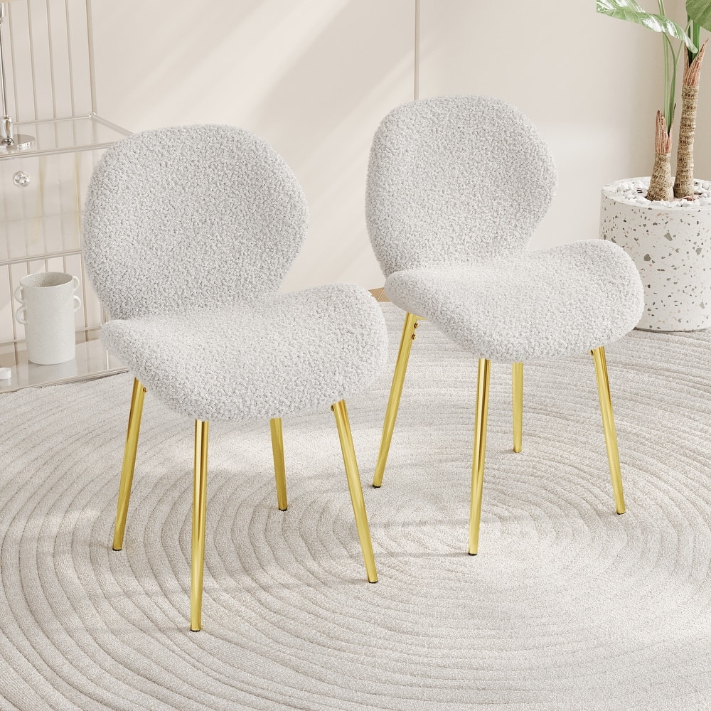 GDFStudio - Calrix Minimalist Teddy Velvet Upholstered Dining Chair Set, Sturdy Golden Metal Legs & Sculpted Backrest, Set of 2