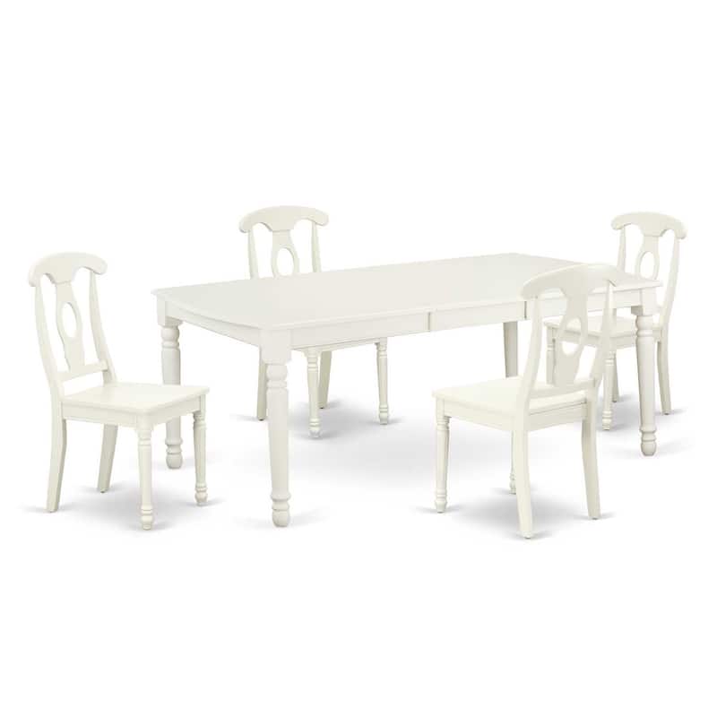Rectangular Dining Table Set 5pc Old World Charm 60x78 Inch Table w/ Leaf & 4 Chairs