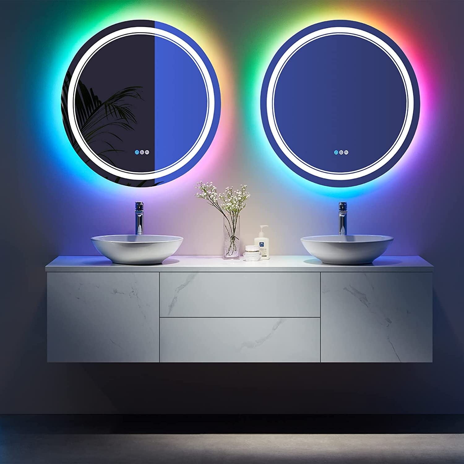 Toolkiss Round Frameless Anti Fog Bathroom Vanity Mirror in RGB Backlit and  Front Lighted On Sale Bed Bath  Beyond 36179349