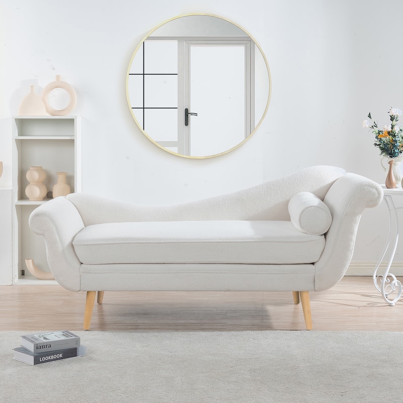 Modern Chaise Lounge with Scroll Arm For Living Room - White