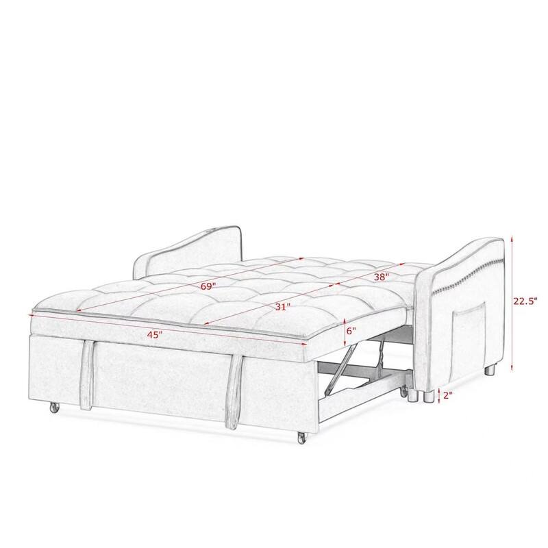 Pullout Bed Loveseats Sofa Bed with Adjsutable Back, Two Arm Pocket