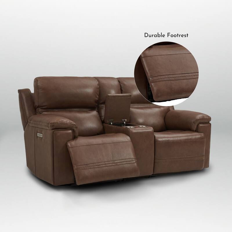 Genuine Leather Dual Power LoveSeat with Console, Adjustable Headrest, Footrest, USB/Type-C & Zero Gravity