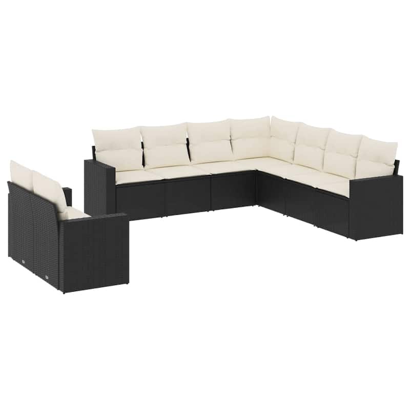 vidaXL Garden Sofa Set Black PE Rattan Large Adjustable Feet - 24.4 x 25.8 x 27.2