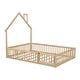 preview thumbnail 2 of 17, House-shaped Design Bed Full Size House Bed Rustic Country Floor Bed Wood Frame with Chimney, Fence Guardrail and Door