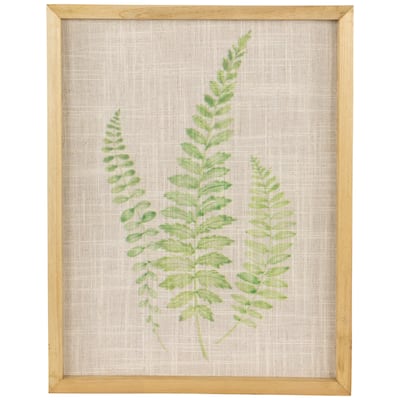 Framed Fern Leaf Print on Burlap Wall Art - 16" - Beige