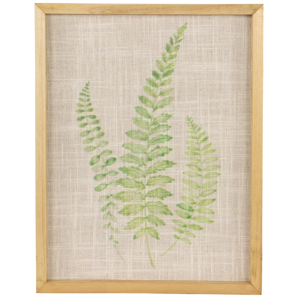 Framed Fern Leaf Print on Burlap Wall Art - 16" - Beige