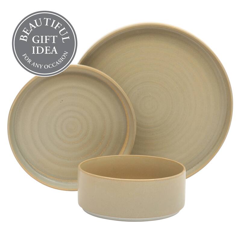 Gibson Elite Echo Bay 12 Piece Porcelain Reactive Glaze (Service for 4) Ceramic Plates and Bowls Dinnerware Set