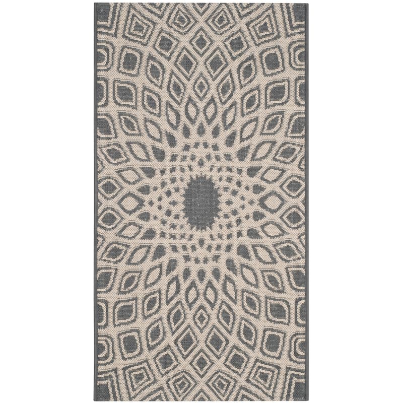 SAFAVIEH Courtyard Marylyn Indoor/ Outdoor Waterproof Patio Backyard Rug - 2' x 3'7" - Anthracite/Beige