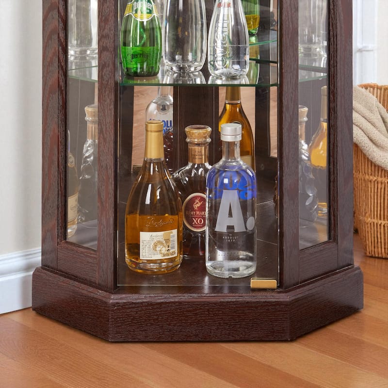 Corner Lighted Glass Curio Cabinet with Adjustable Shelves, Mirrored Back and Display Doors