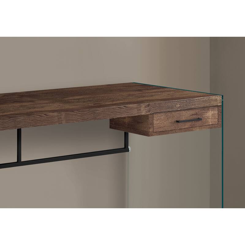 Computer Desk, Home Office, Laptop, Storage Drawers, 48"l, Work, Brown Laminate, Clear Tempered Glass, Contemporary - Brown