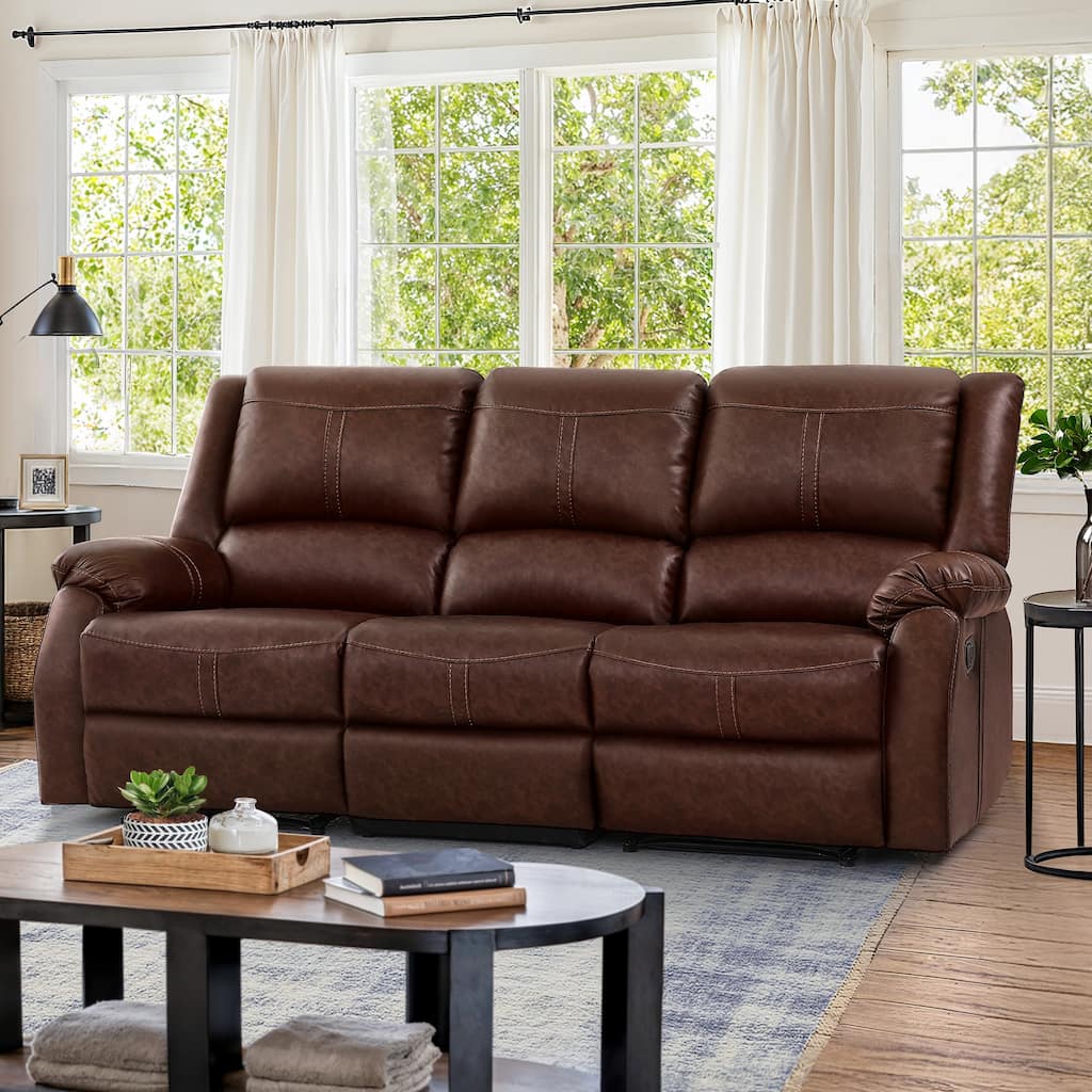 Manual Recliner,Faux Leather Reclining Sofa Set, 3-Seater Reclining Sofas For Living Room - 80.7"W X 37.4"D X 39.8"H