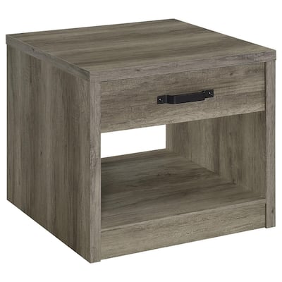 Lix 24 Inch Square End Table with 1 Drawer, Rustic Weathered Gray Finish