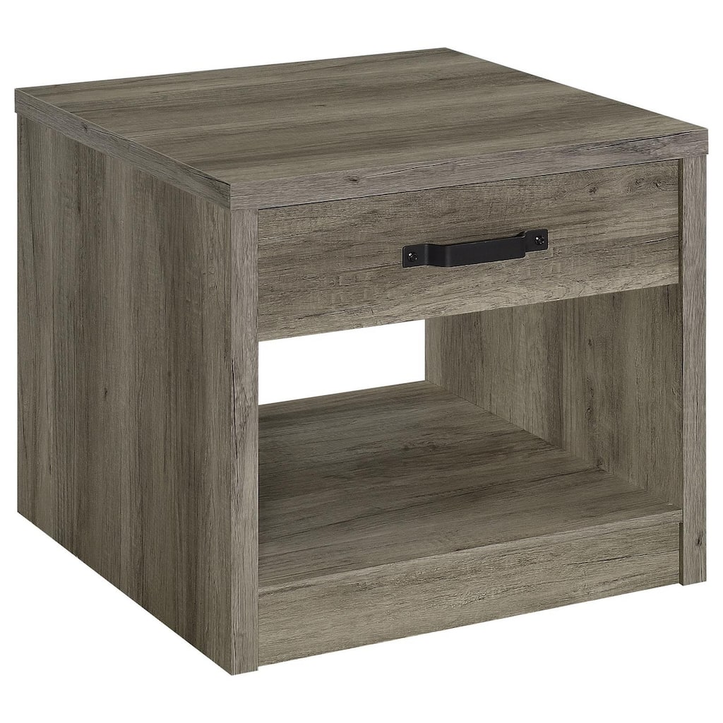 Lix 24 Inch Square End Table with 1 Drawer, Rustic Weathered Gray Finish