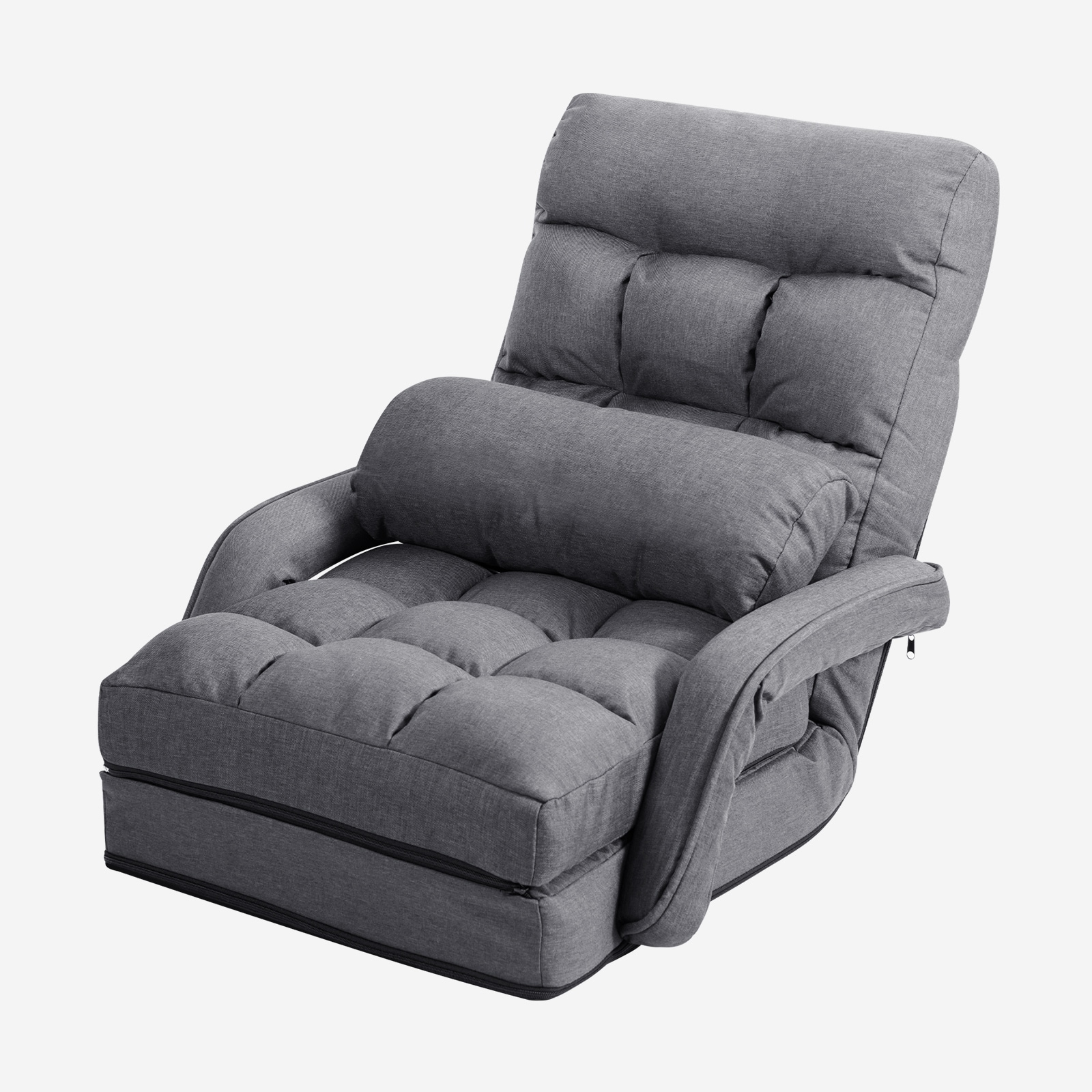 Gymax Folding Lazy Sofa Floor Chair Sofa Lounger Bed with Armrests and