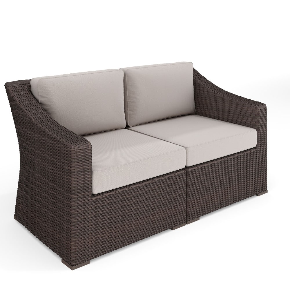 Martha Stewart Outdoor Modular Rattan Wicker Loveseat with All-Weather Cushions - 58"W x 32"D x 30"H