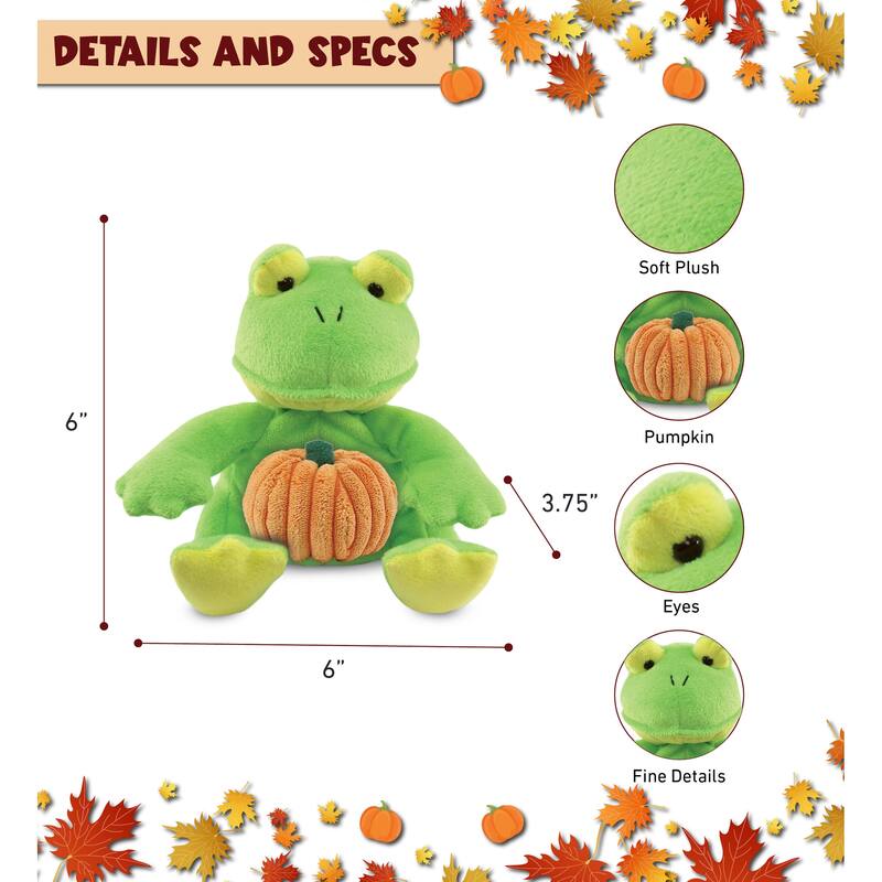 DolliBu Super Soft Frog Stuffed Animal with Pumpkin Decor Plush