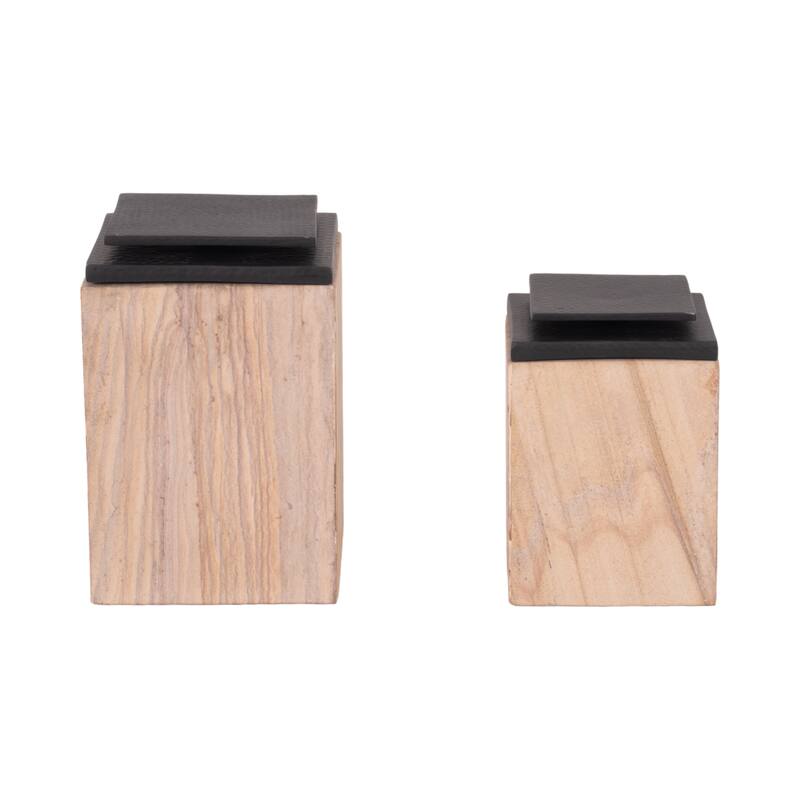 Sagebrook Home 8/9" Maverick Sandstone Boxes, Natural, 9"H, Set of 2 - 6" x 6" x 9"