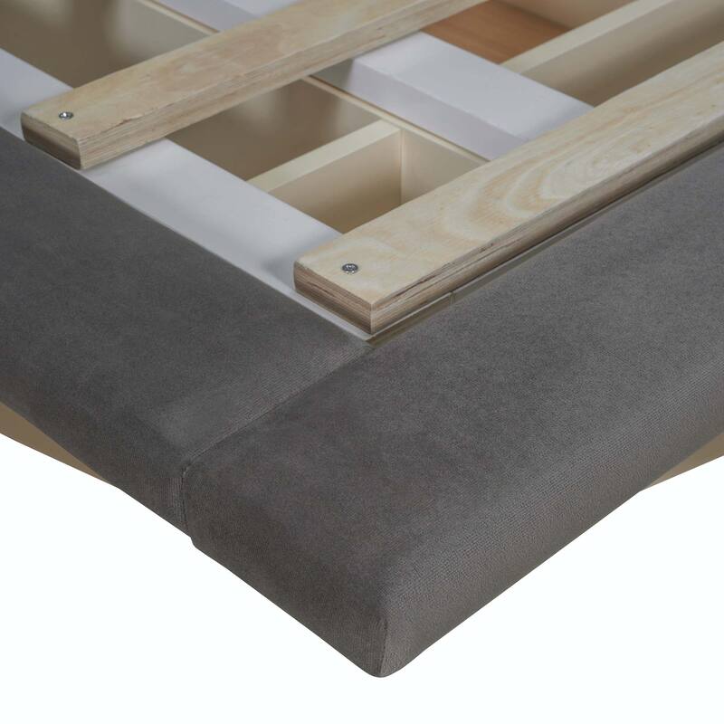 Queen Size Upholstered Floating Bed with LED Light and USB Port