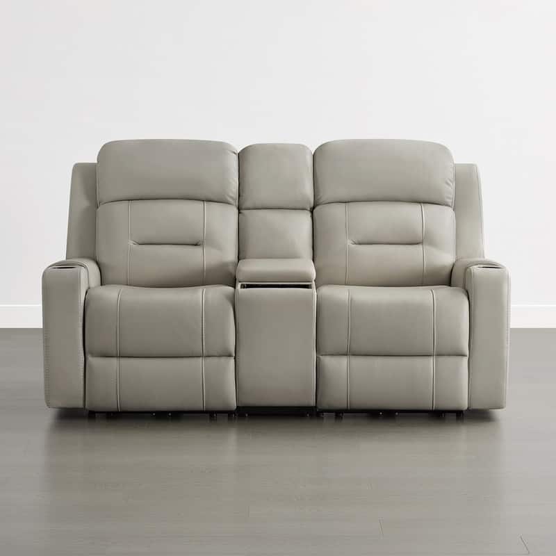 Spruce & Spring Genuine Leather Power Reclining Sofa with Wireless Charging