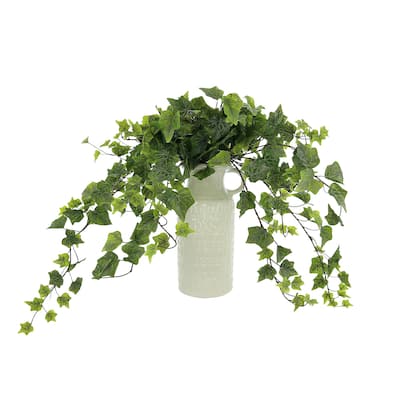 Frosted Ivy Plant in a Tall Ceramic Vase - Green