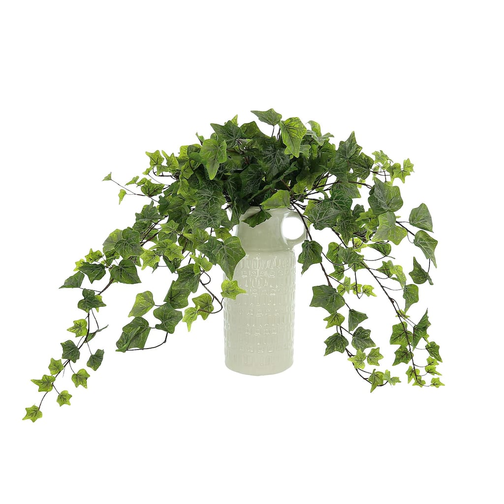 Frosted Ivy Plant in a Tall Ceramic Vase - Green