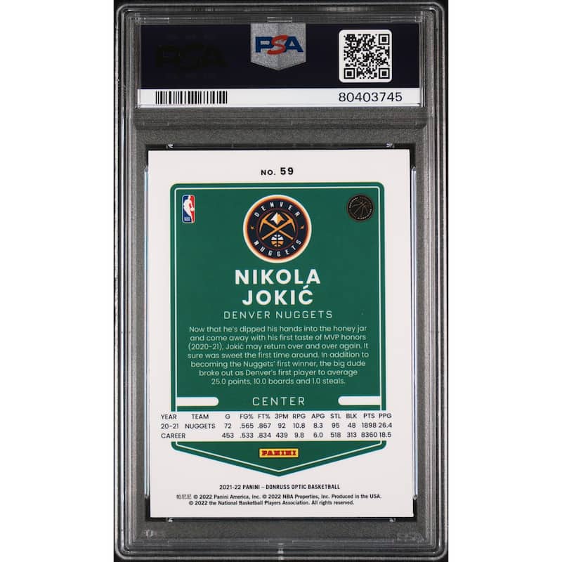 Nikola Jokic 2021 Panini Donruss Optic Basketball Card #59 Graded PSA 8 - 8'6" x 11'6"