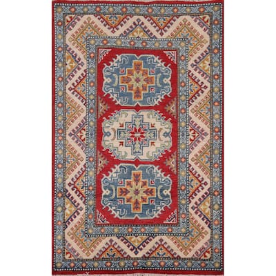 Traditional Kazak Accent Rug Hand-Knotted Red Wool Carpet - 3'3" x 5'4"