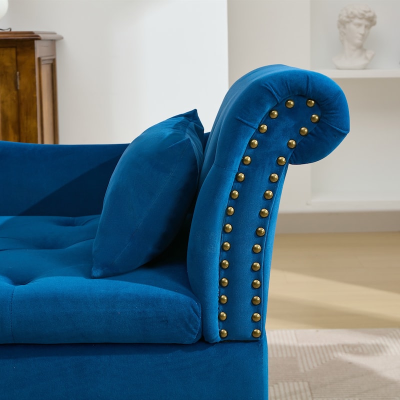 Velvet Chaise Lounge with a Storage Function, Tufted Cushions & Nailheads
