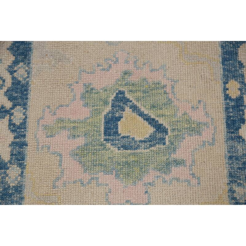 Hand Knotted Oriental 100% Wool Carpet Transitional Floral Beige & Ivories Oushak Runner Rug - 13' 8'' X 2' 11''