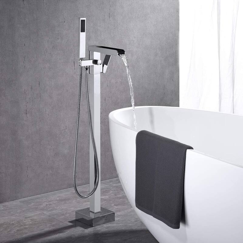 BATHLET Single Handle Floor Mounted Freestanding Tub Filler with Handshower