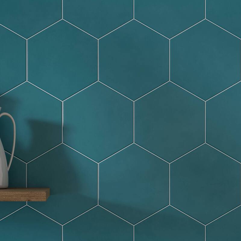 Honeycomb Hexagon 9 in. x 10 in. Glazed Porcelain Wall and Floor Tile - Blue Matte - 9 in. x 10 in.