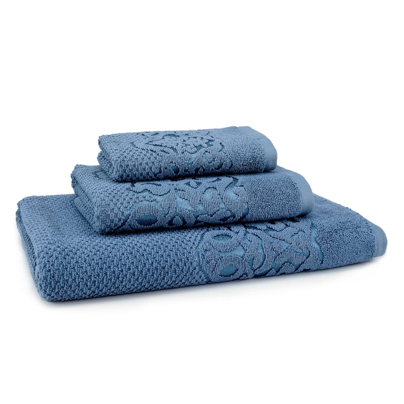 East'N Blue Galata Turkish Cotton Bath Towel Set (Set of 3) - (1 Bath Towel, 1 Hand Towel, 1 Washcloth) - Wedge Wood Blue