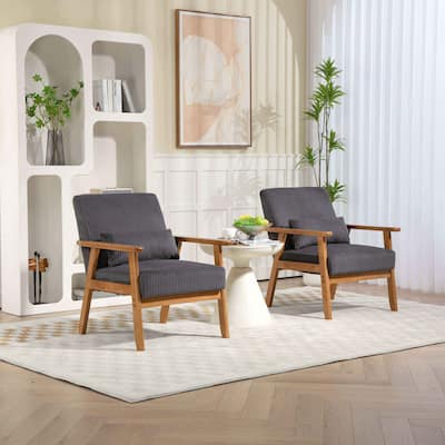 Velvet fabric armchair Solid wood frame leisure chair for the living room bedroom a set of two