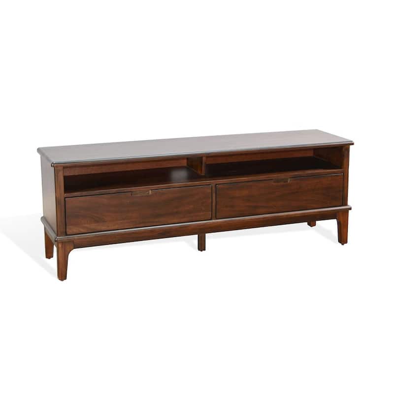 West TV Stand Media Cabinet, Open Shelves, Brown Mahogany Wood, 64 Inch