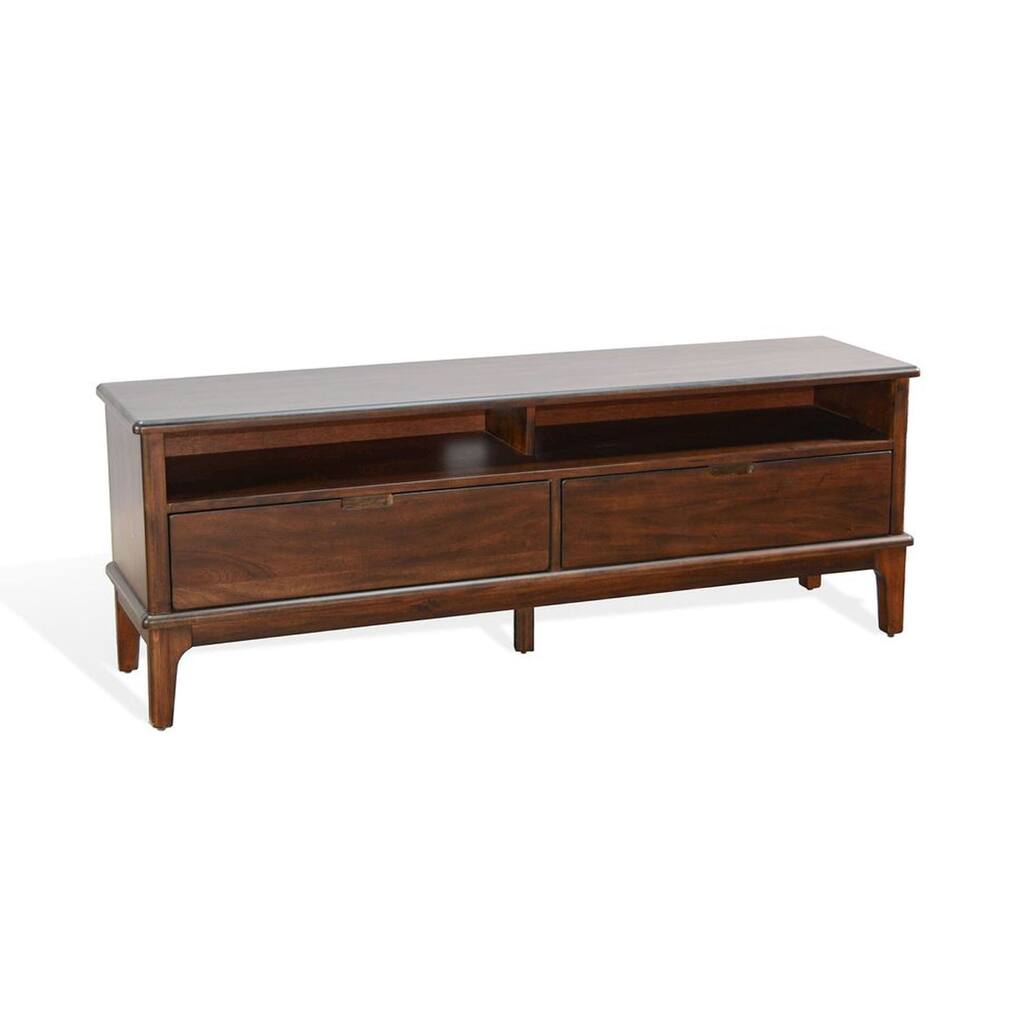 West TV Stand Media Cabinet, Open Shelves, Brown Mahogany Wood, 64 Inch