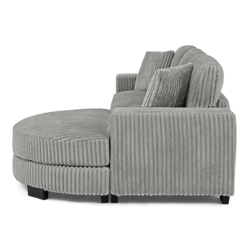 110.63" Modular Corduroy L-Shaped Sectional Sofa with Freely-placed Arc-shaped Footstool