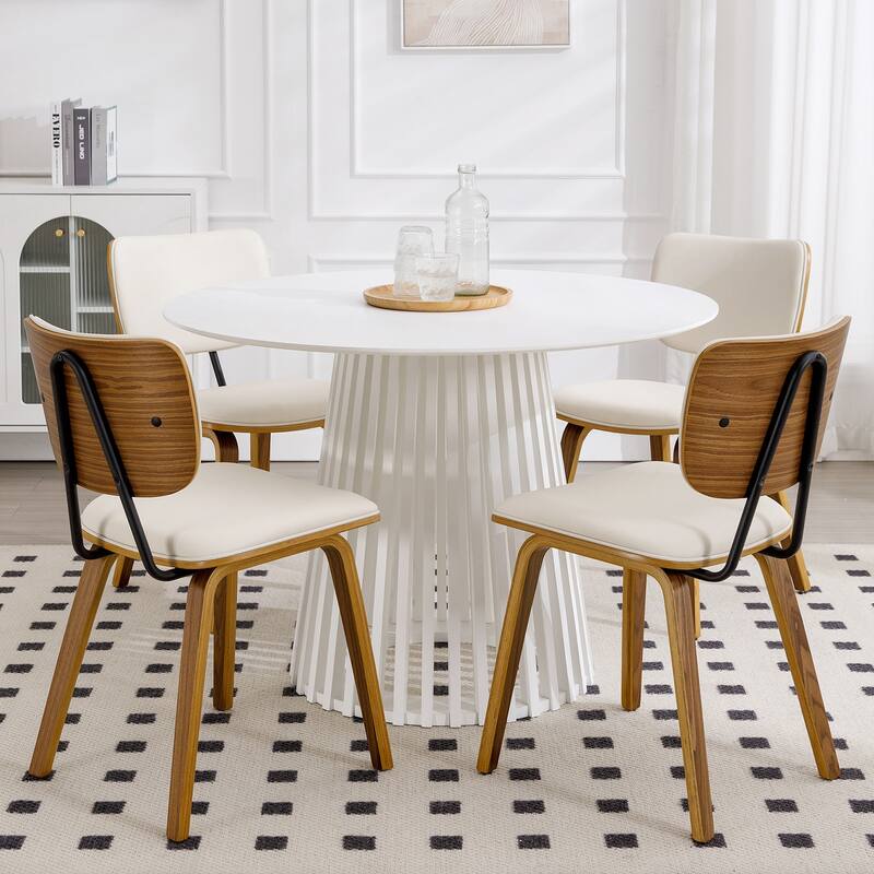 Faux Leather Upholstered Dining Chairs Set of 2/4 with Wood Legs - 32.3"H x 18.5"W x 21.8"D