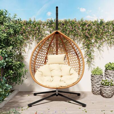 Hammock Chair with Stand, Indoor Outdoor Hanging Egg Chair with Removable Cushion