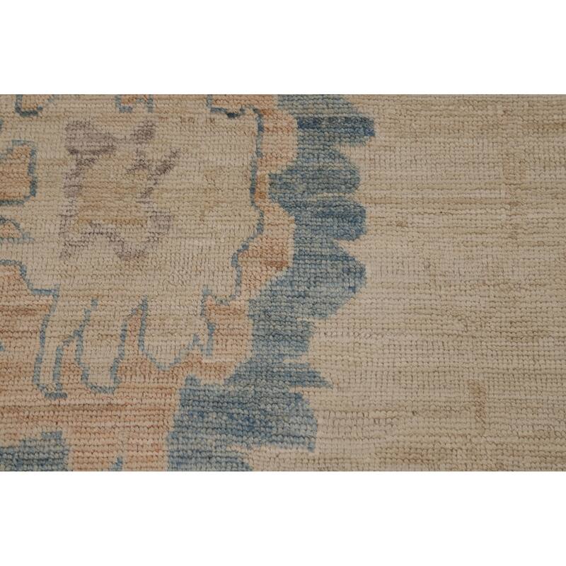 Transitional Beige Oushak Turkish Large Rug Hand-Knotted Wool Carpet - 9'6"x 13'9"