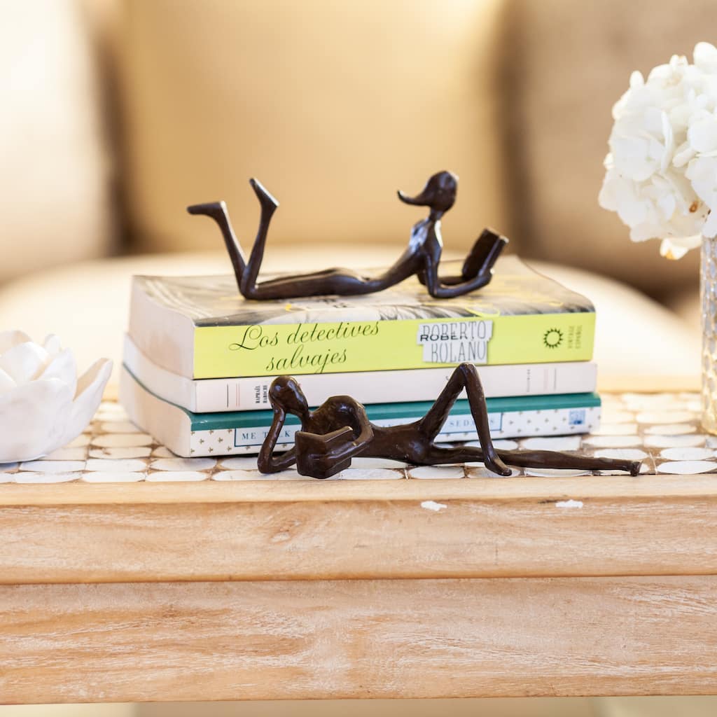 Reading Man and Woman Sculptures - 7" - Bronze - Set of 2