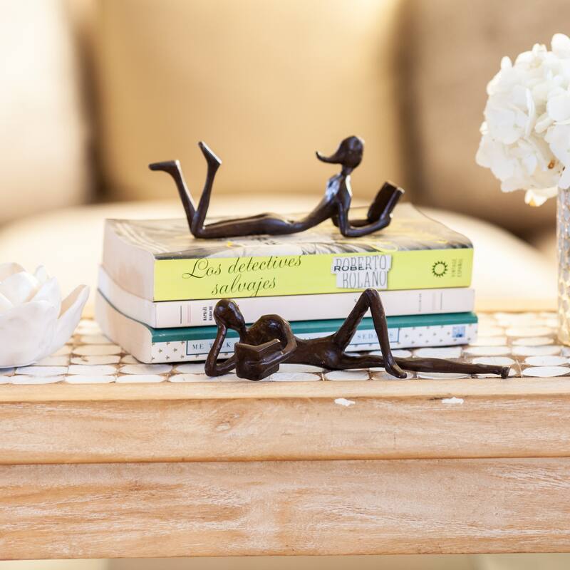 Reading Man and Woman Sculptures - 7" - Bronze - Set of 2