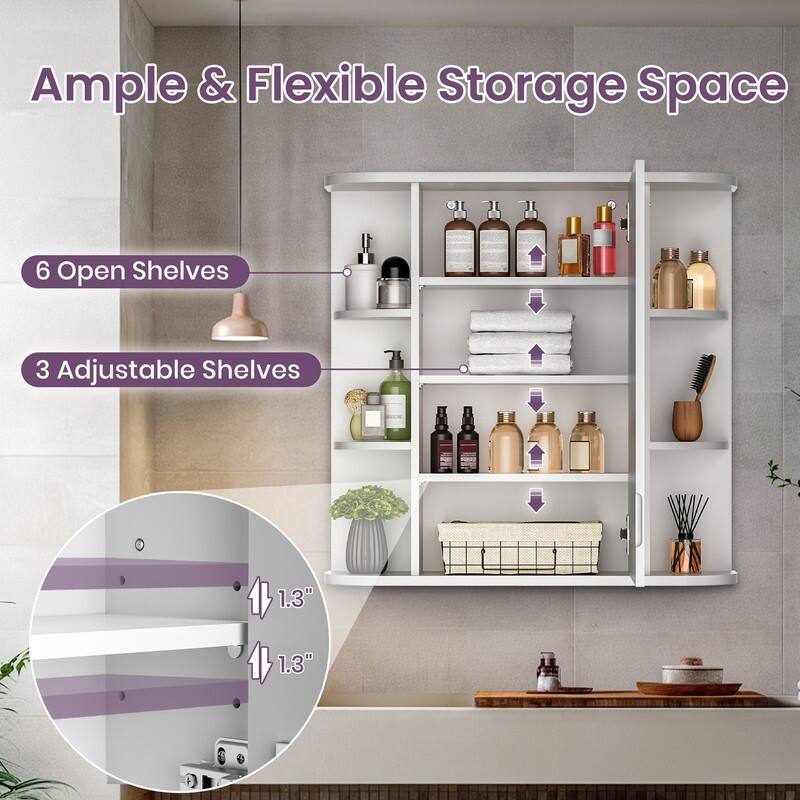 Pamapic Modern Bathroom Medicine Cabinet with Mirror and Shelves