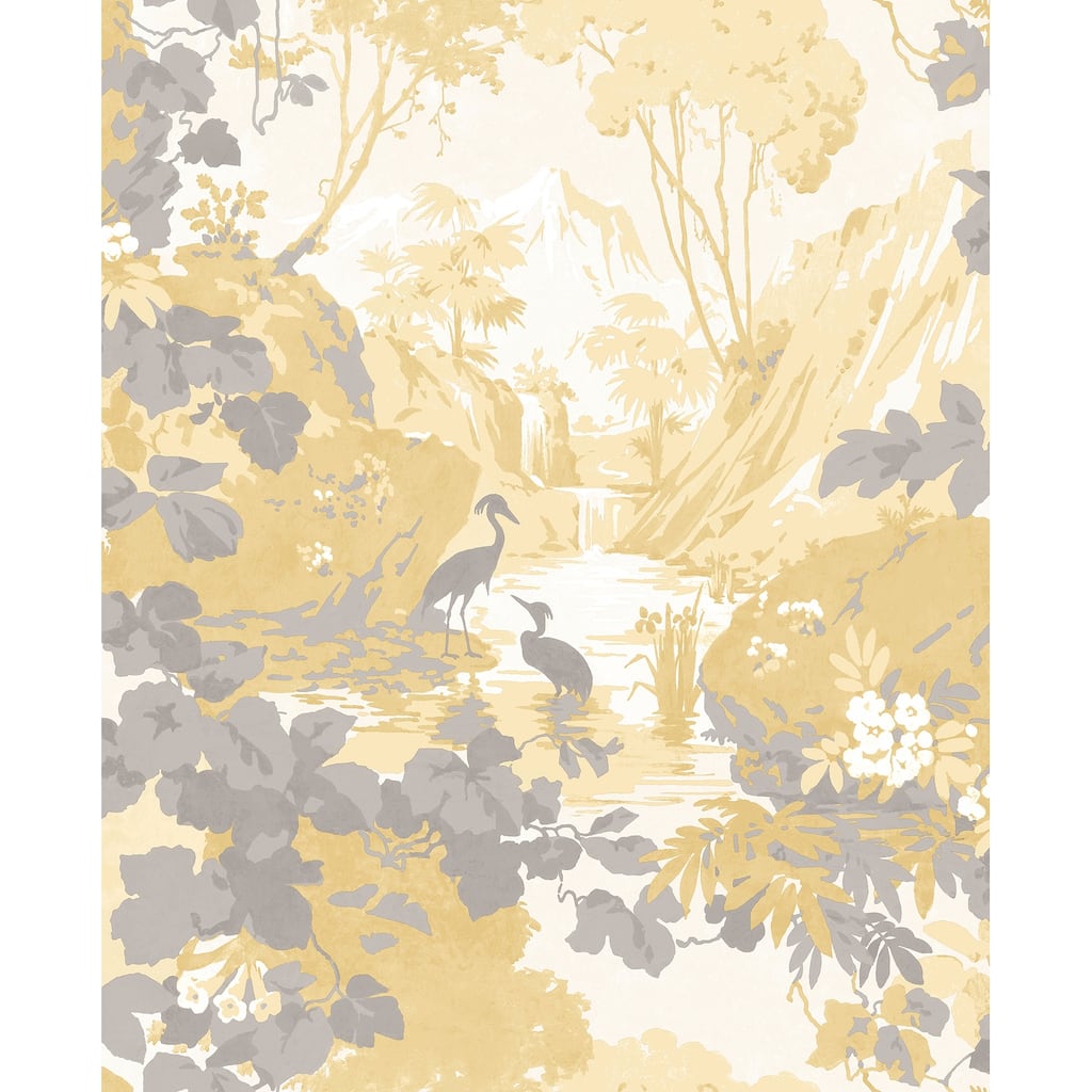 Brewster Eden Mustard Crane Lagoon Wallpaper