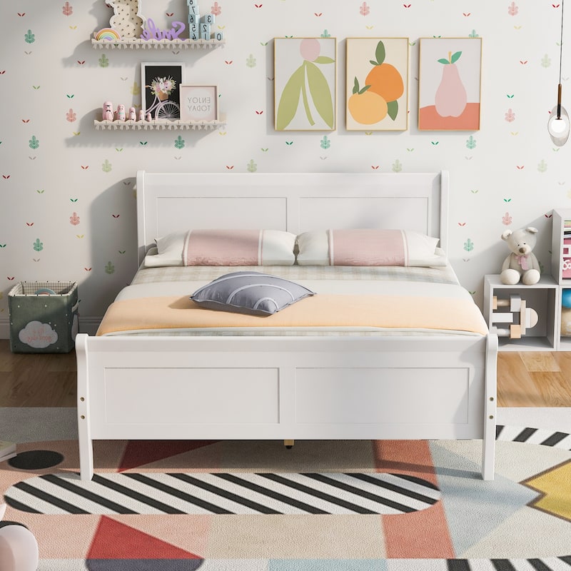 Classic Twin/Full/Queen Wood Platform Bed with Oak Finish, No Box Spring Needed