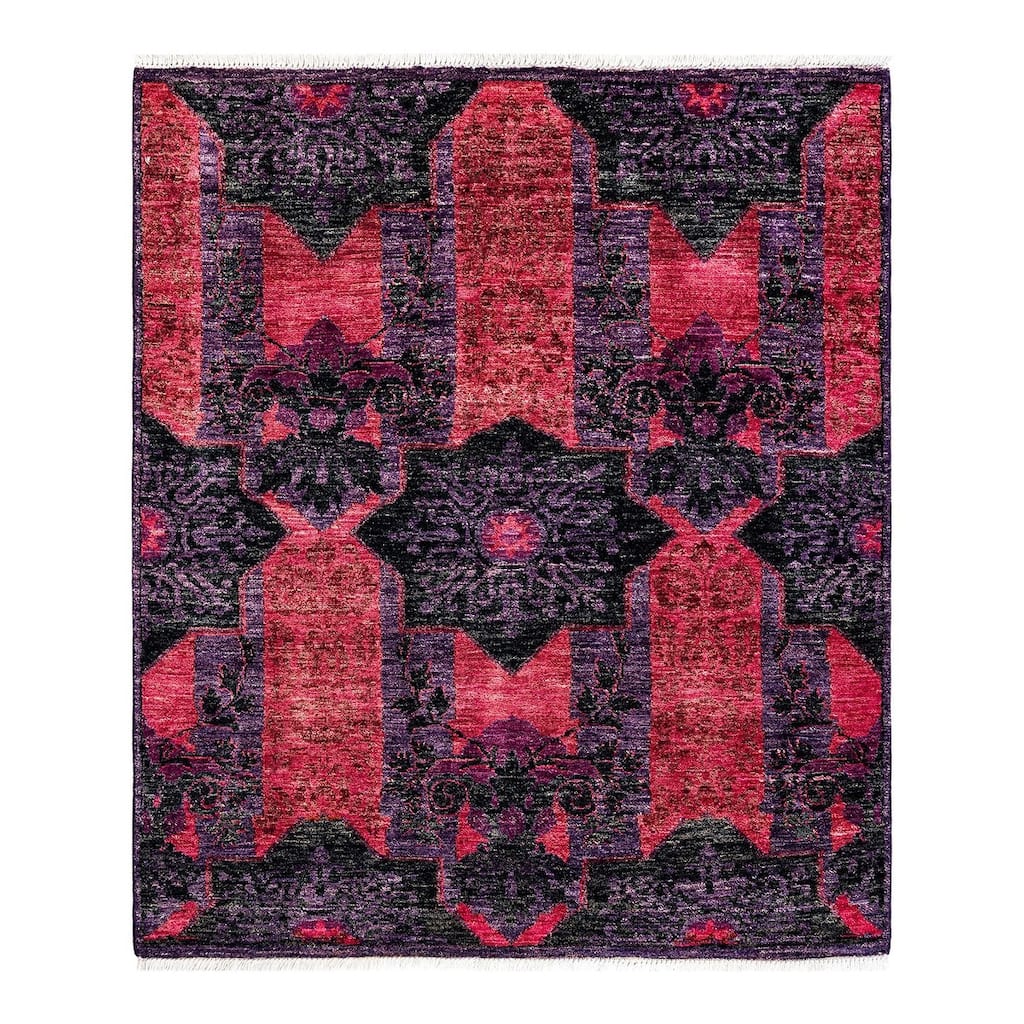Overton Hand Knotted Wool Vintage Inspired Modern Contemporary Modern Pink Area Rug - 4' 3" x 5' 0"