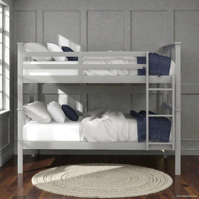 Full Over Full Bunk Bed with Ladder, Solid Wood Convertible Bunk Bed Frame for Bedroom or Guest Room